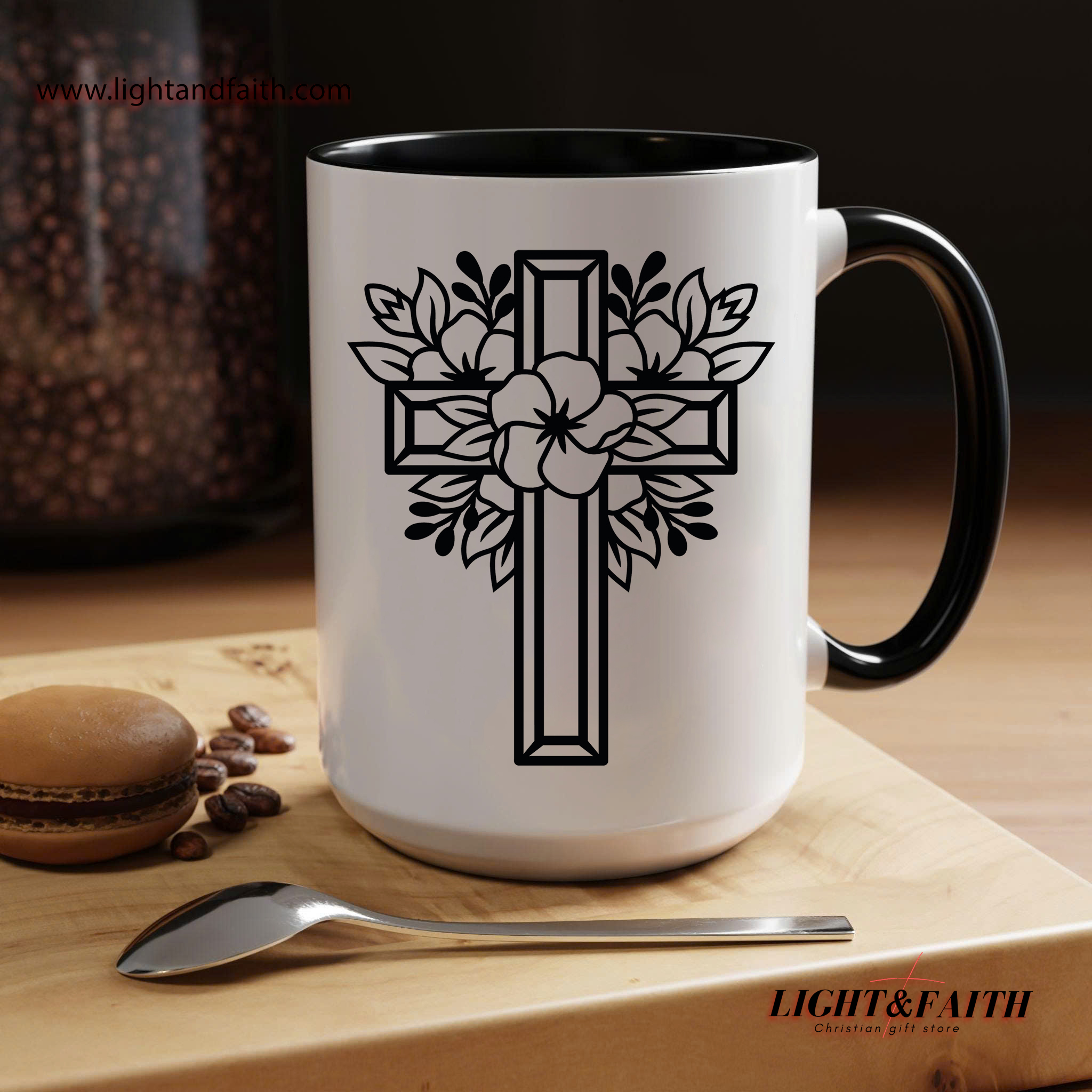 Floral Cross Christian Mug – Religious Coffee Cup with Flower Cross Design, Faith-Based Gift MULAF48